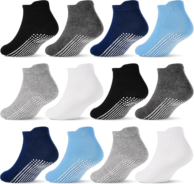 GRPSKCOS Non Slip Toddler Baby Socks 12 Pairs Anti Skid Ankle Socks by GRPSKCOS
