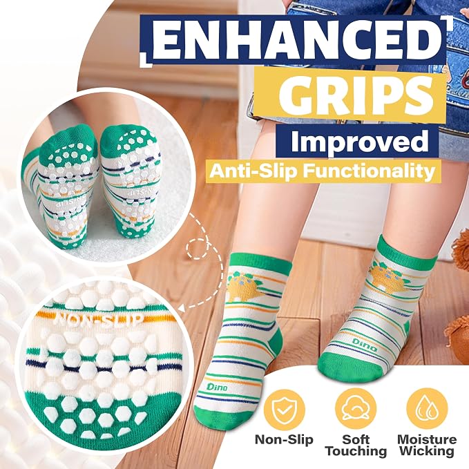 ANTSANG 12 Pairs Baby Girls Boys Toddlers Kids Crew Cotton Grips Socks | Smooth - Image 4