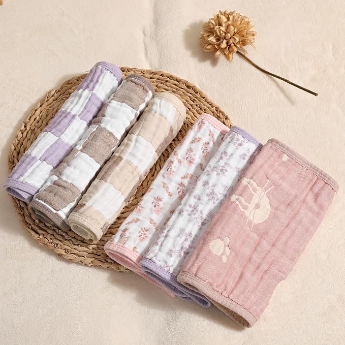 Muslin Baby Burp Cloths Organic Cotton Blend Set | 20x10 Inches, Reversible - Image 8