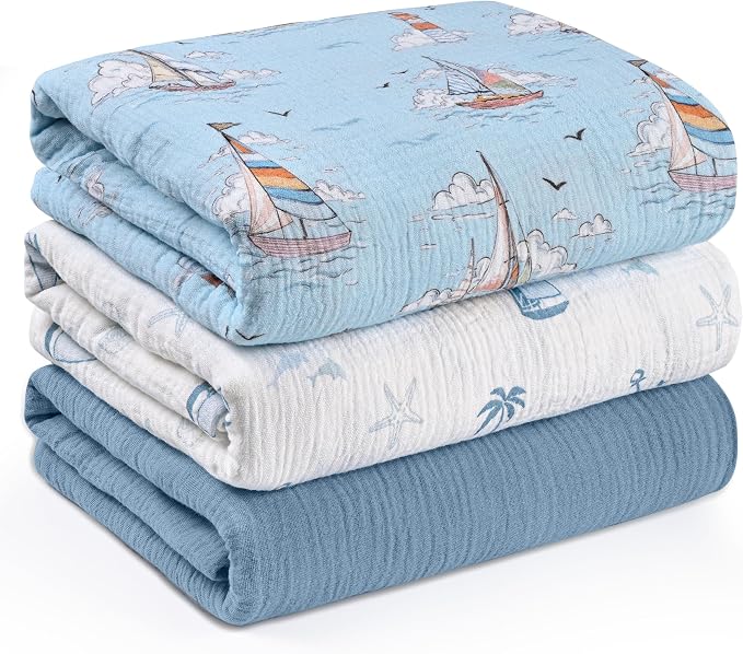 Muslin Swaddle Blankets for Newborn, 3 Pack Breathable Soft Receiving Blanket by LYRICHOMBABY