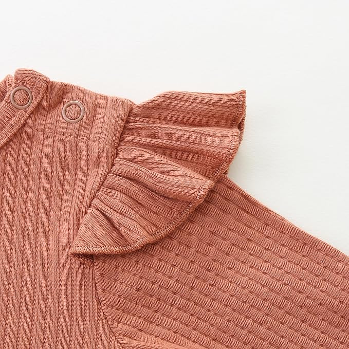 Baby Girl Knit Ruffle Outfit Clothes Ribbed 100% Organic Cotton Solid Color - Image 4