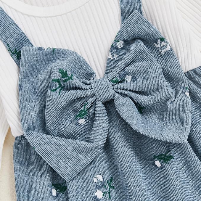 Newborn Baby Girl Clothes Ruffle Sleeve Jumpsuit Corduroy Floral - Image 5
