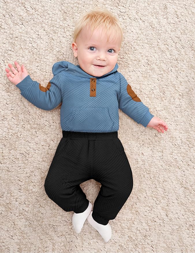 Fommy Baby Boy Clothes Colorblocked Long Sleeve Hoodie + Long Pants 2PCS Fall - Image 3