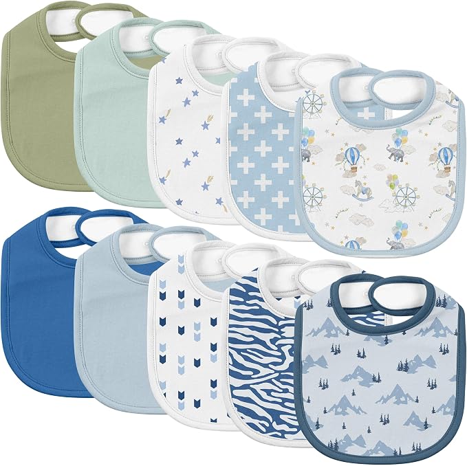 10 Pack Cotton Snap Bibs for Baby Boy Girl, Super Soft Drool Bibs for Teething by EgmaoBaby