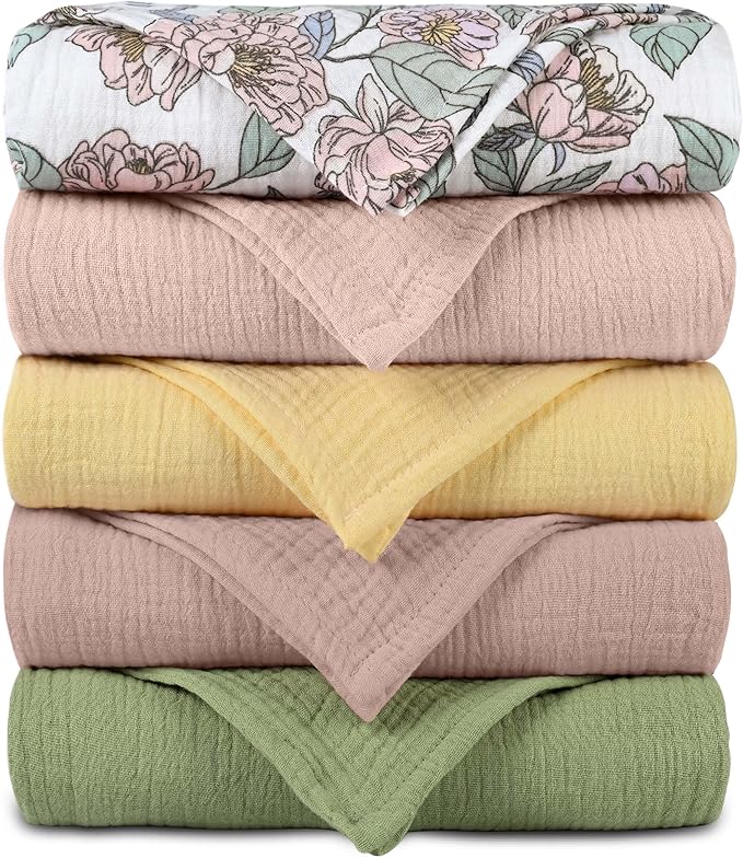Muslin Receiving Blankets 5 Pack, Soft Swaddle Wraps by LYRICHOMBABY