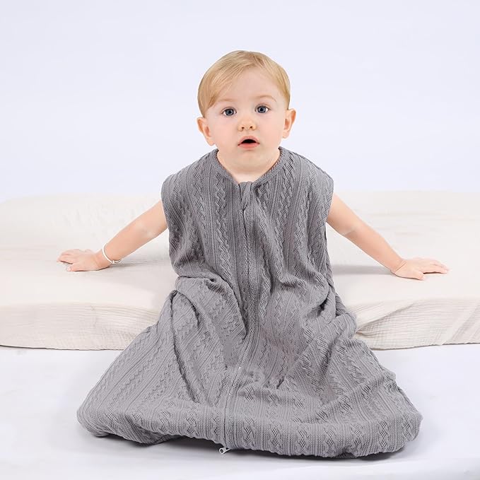 Baby Sleep Sack 0-6 Months, Baby Wearable Blanket 100% Acrylic knit 2-Way Zipper Toddler Sleeping Sack TOG 0.5 (Grey)