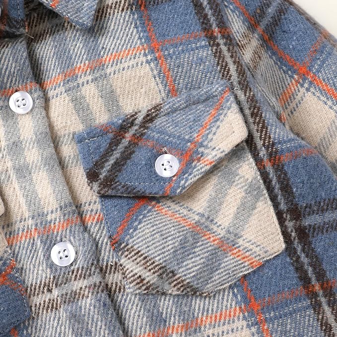YOUNGER STAR Toddler Kids Boys Girls Flannel Hooded Plaid Shirt Button Baby Red - Image 2