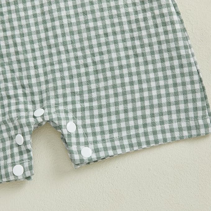 Newborn Baby Boys Sleeveless Seersucker Romper One Piece Straps Overalls - Image 6