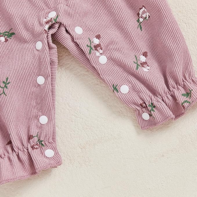Newborn Baby Girl Clothes Ruffle Sleeve Jumpsuit Corduroy Floral - Image 6