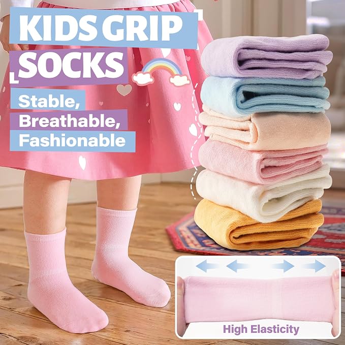 ANTSANG 12 Pairs Baby Girls Boys Toddlers Kids Crew Cotton Grips Socks | Smooth - Image 5