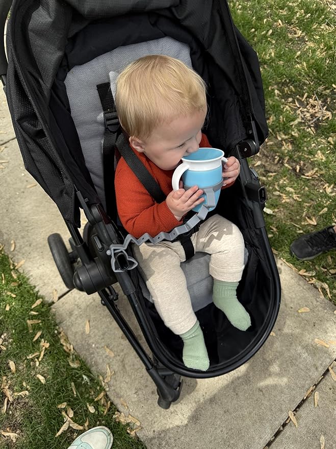 Busy Baby Bottle Bungee - Sippy Cup Strap - Keeps Bottles and Sippy Cups Off The Floor - Food Grade Silicone - Dishwasher Safe (Tan)