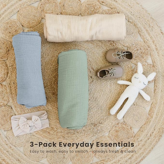 Konssy 3-Pack Muslin Baby Swaddle Blankets, 47 x 47 in Receiving Blankets | - Image 8