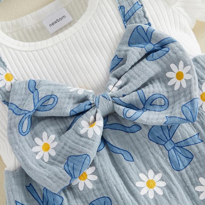 YINGISFITM Newborn Baby Girl Summer Clothes Short Sleeve Bubble Romper Bow - Image 7