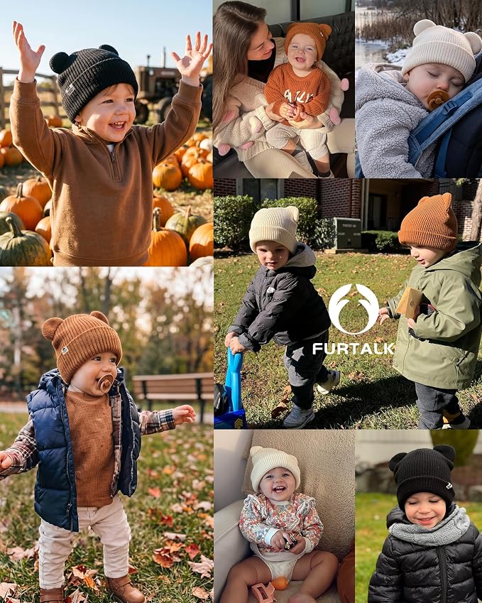 FURTALK Baby Beanie with Bear Ear Warm Knit Winter Hat - Image 7