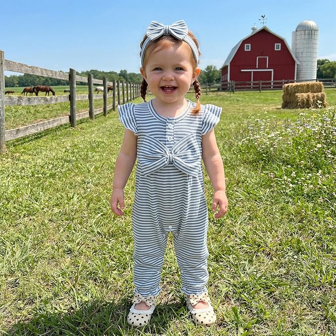 YINGISFITM Newborn Baby Girl Summer Clothes Short Sleeve Bubble Romper Bow - Image 4