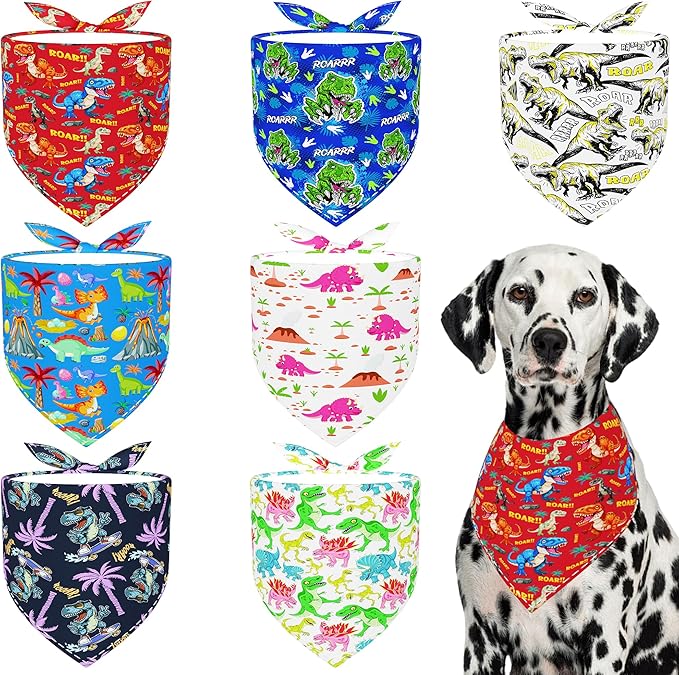 7 PCS Dinosaurs Dog Bandanas for Large Dogs Breed Sewing Hemming Dog Bandana by Bestwishforyou
