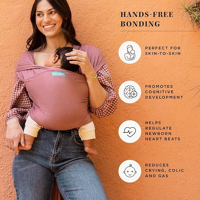 Moby Baby Wrap Carrier Evolution for Newborns to Toddlers (8-33lbs), Infant Sling Carrier, Lightweight & Hands Free Design, Adjustable for All Body Types, Baby Registry Gift (Terracotta)