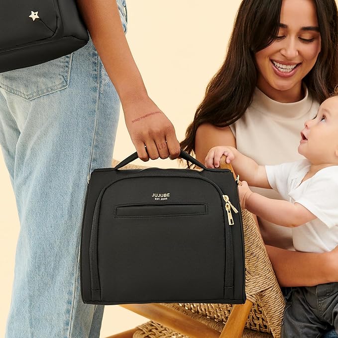 JuJuBe New Insulated Bottle Bag, Breastmilk Storage Bag for Baby Bottles, Travel Insulated Waterproof Lunch Bag or Cooler Bag for Nursing, Milk, Food, Baby Formula, Snacks, Black, Mothers Day Gift
