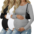 Ficerd 3 Pack Women's Maternity Shirts, Long Sleeve Side Ruched Pregnancy Tee Tops Crew Neck Casual Mama Clothes Basic Tunic