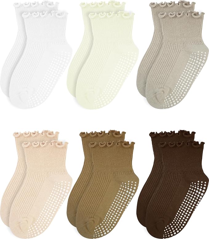 Girls Ruffle Socks Non-Slip Ankle Socks by Sooneeya