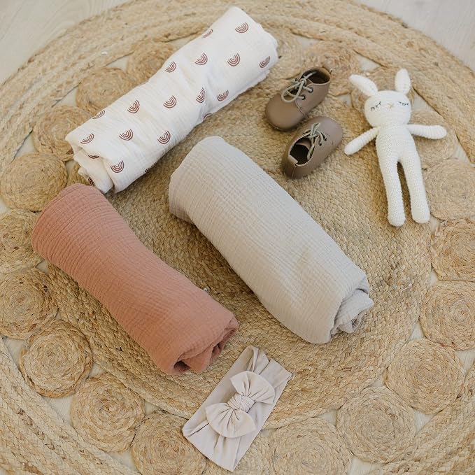 Konssy 3-Pack Muslin Baby Swaddle Blankets, 47 x 47 in Receiving Blankets | - Image 6