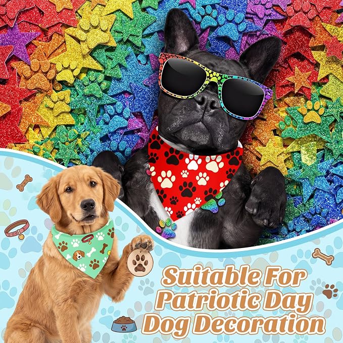 200 Pcs National Dog Day Dog Bandanas Bulk Pastel Paw Prints Pattern - Image 6