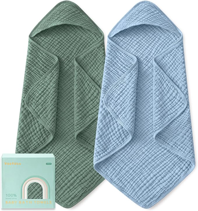 Yoofoss Hooded Baby Bath Towels 2 Pack 100% Muslin Organic Cotton by YOOFOSS