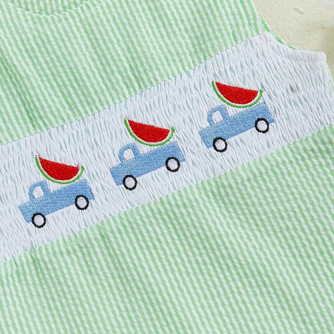 Newborn Baby Boys Sleeveless Seersucker Romper One Piece Straps Overalls - Image 5