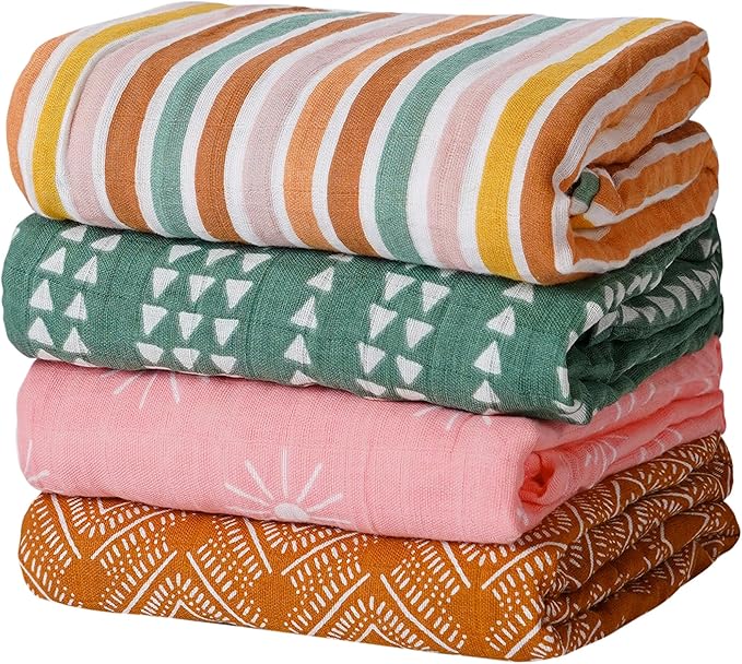 4 Set Muslin Swaddle Blankets Receiving Blanket by CoolaPeach