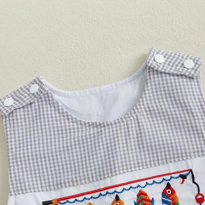 Newborn Baby Boys Sleeveless Seersucker Romper One Piece Straps Overalls - Image 4
