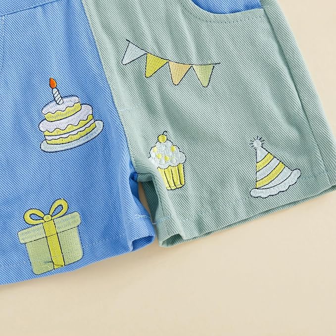 Fernvia Toddler Kids Baby Girl Boy Contrast Color Overalls Shorts Clothes - Image 5