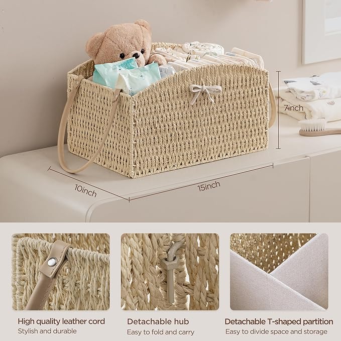 HBlife Diaper Caddy Organizer, Large Hand-Woven Storage Basket for Diapers & Baby Essentials - Elegant Curved Design, Ideal Gift for Baby Shower & Registry Must-Have