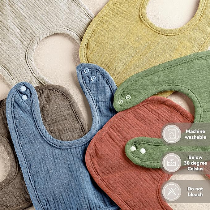 Muslin Baby Bibs for Unisex Boys Girls, Cotton Drool Bibs, Adjustable Newborn - Image 5