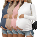 4 Packs Womens Maternity Shirts Long Sleeve Cotton Ribbed Pregnancy Mock Neck Side Ruched Workout Tops for Mama