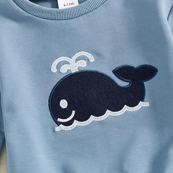 Nyapruwe Toddler Baby Boy Fall Outfit Funny Print Long Sleeve Sweatshirt Joggers Pants Set Kids Warm Winter Clothes