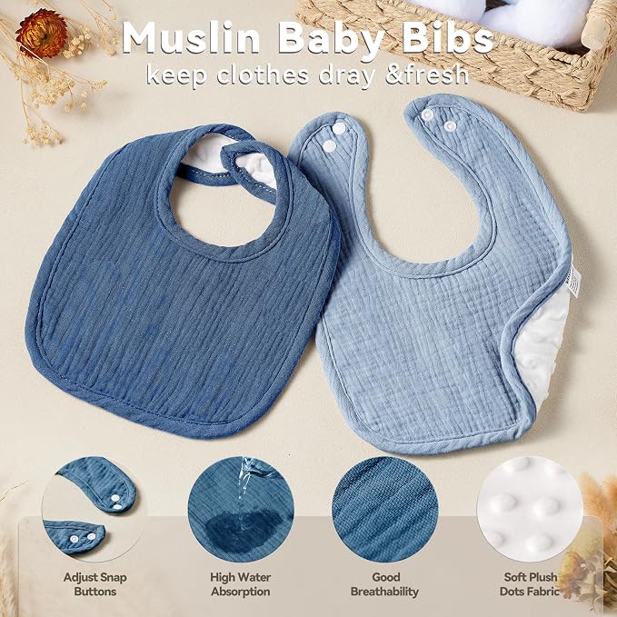 Muslin Baby Bibs for Unisex Boys Girls, Cotton Drool Bibs, Adjustable Newborn - Image 3