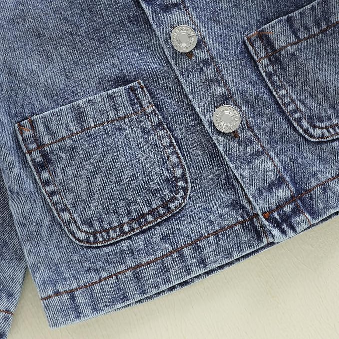 Thorn Tree Girls Denim Jacket Turn Down Collar Outerwear Long Sleeve Button - Image 4