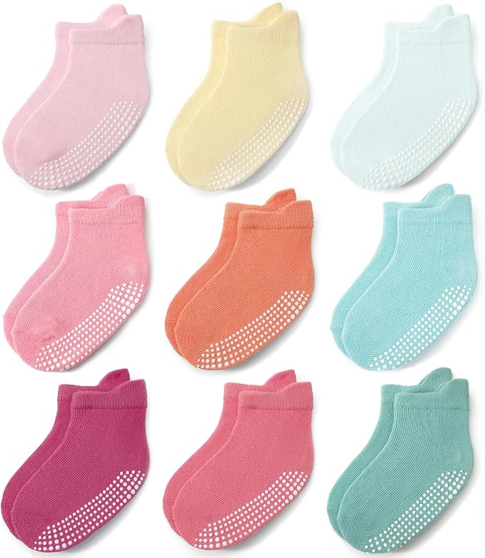 Baby Non Slip Grip Ankle Socks for Infants Toddlers Kids Boys Girls 9 Pack | by JAKIDAR