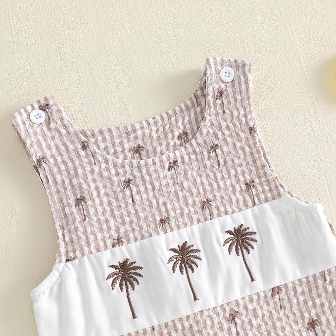 Newborn Baby Boys Sleeveless Seersucker Romper One Piece Straps Overalls - Image 4