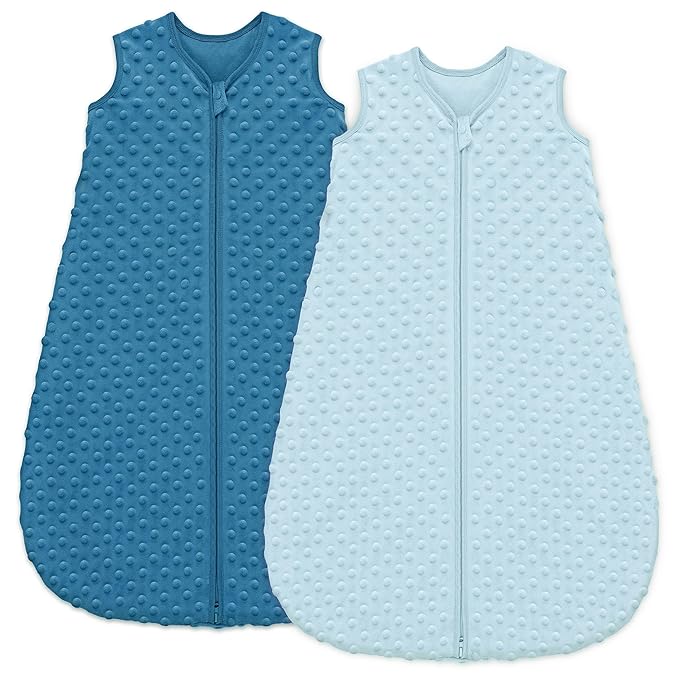 Fleece Baby Sleep Sack 0-6 Months with Plush Dots 1.5 Tog Baby Wearable Blanket with 2-Way Zipper Warm Sleeping Sack for Toddler Infant Newborn - Small, Sky Blue