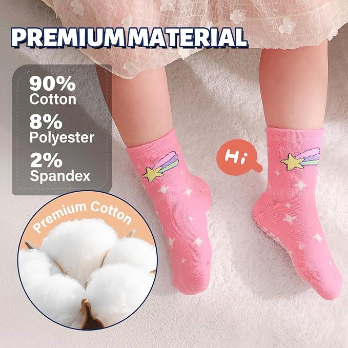 ANTSANG 12 Pairs Baby Girls Boys Toddlers Kids Crew Cotton Grips Socks | Smooth - Image 6