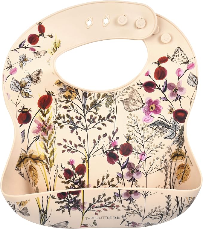 Three Little Tots Modern Silicone Baby Bib – Adjustable Fit Waterproof Catch by ThreeLittleTots