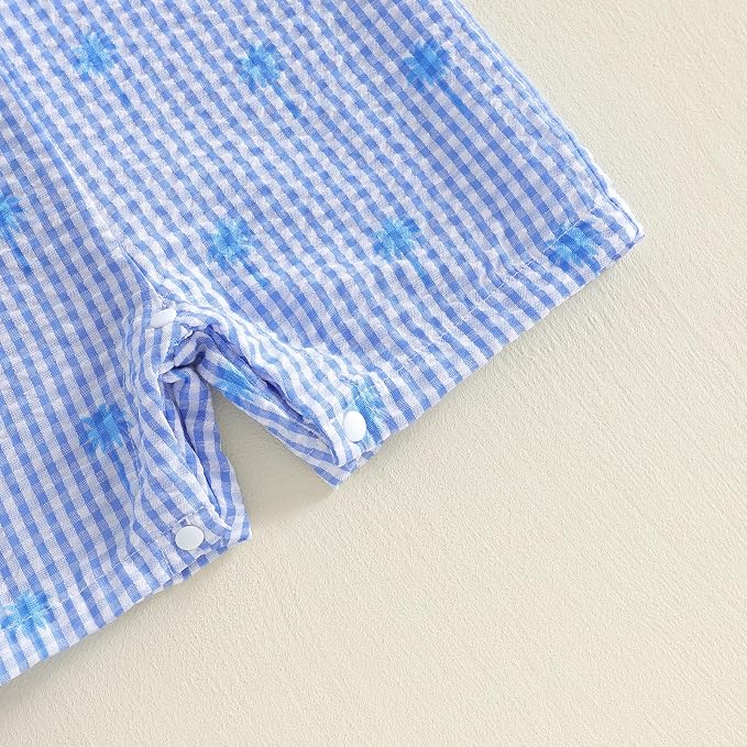 Newborn Baby Boys Sleeveless Seersucker Romper One Piece Straps Overalls - Image 5