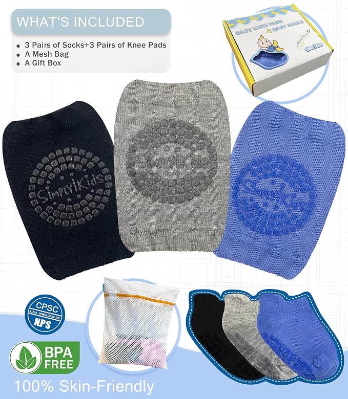 Simply Kids Anti-Slip Baby Knee Pads and Socks Set - Image 6