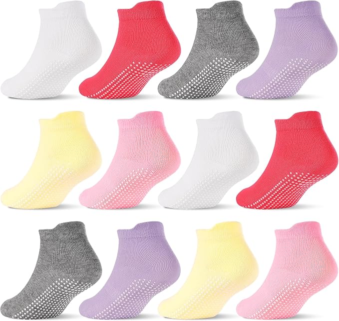 GRPSKCOS Non Slip Toddler Baby Socks 12 Pairs Anti Skid Ankle Socks by GRPSKCOS