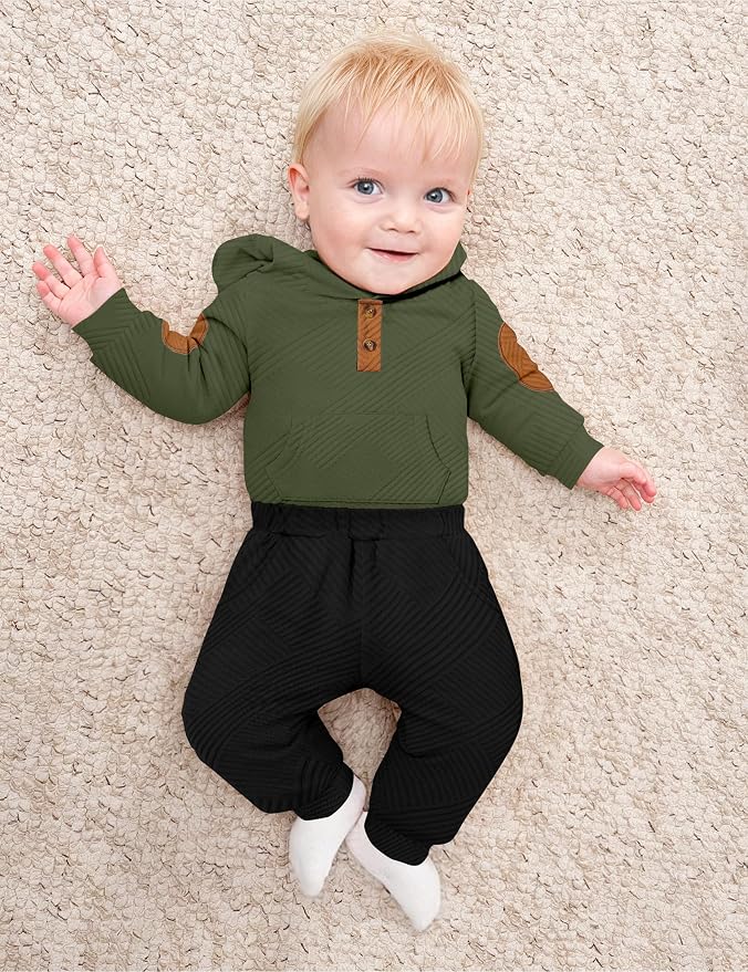 Fommy Baby Boy Clothes Colorblocked Long Sleeve Hoodie + Long Pants 2PCS Fall - Image 4