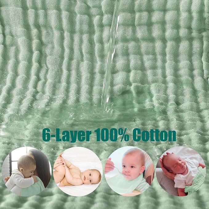 Muslin Burp Cloths 5 Pack Large 20x12 inches Baby Burping Cloths, 6-Layer 100% - Image 3