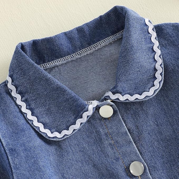 Thorn Tree Girls Denim Jacket Turn Down Collar Outerwear Long Sleeve Button - Image 5