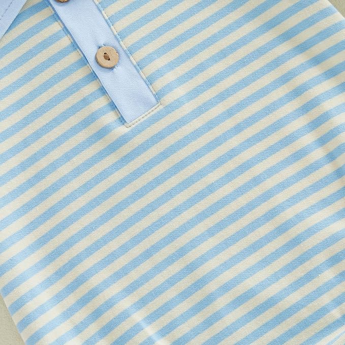 VISGOGO Baby Boy Striped Romper Waffle Short Sleeve Button Oversized Bodysuit - Image 5