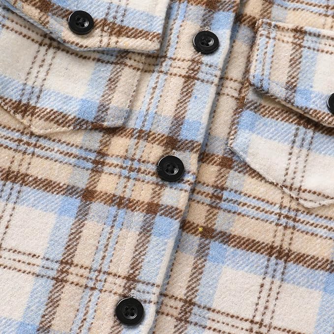 YOUNGER STAR Toddler Kids Boys Girls Flannel Hooded Plaid Shirt Button Baby Red - Image 6